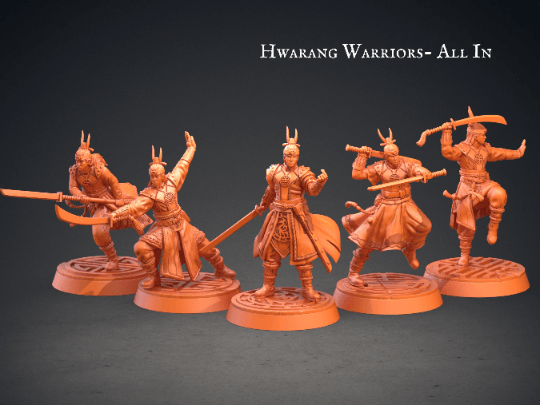 Hwarang Fighter Miniature | 5 Dynamic Figures with Long Swords for DnD 5e | 32mm Scale - Plague Miniatures