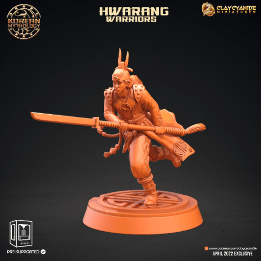 Hwarang Warrior Miniature | Figure with Long Swords for Dungeons and Dragons | 32mm Scale - Plague Miniatures