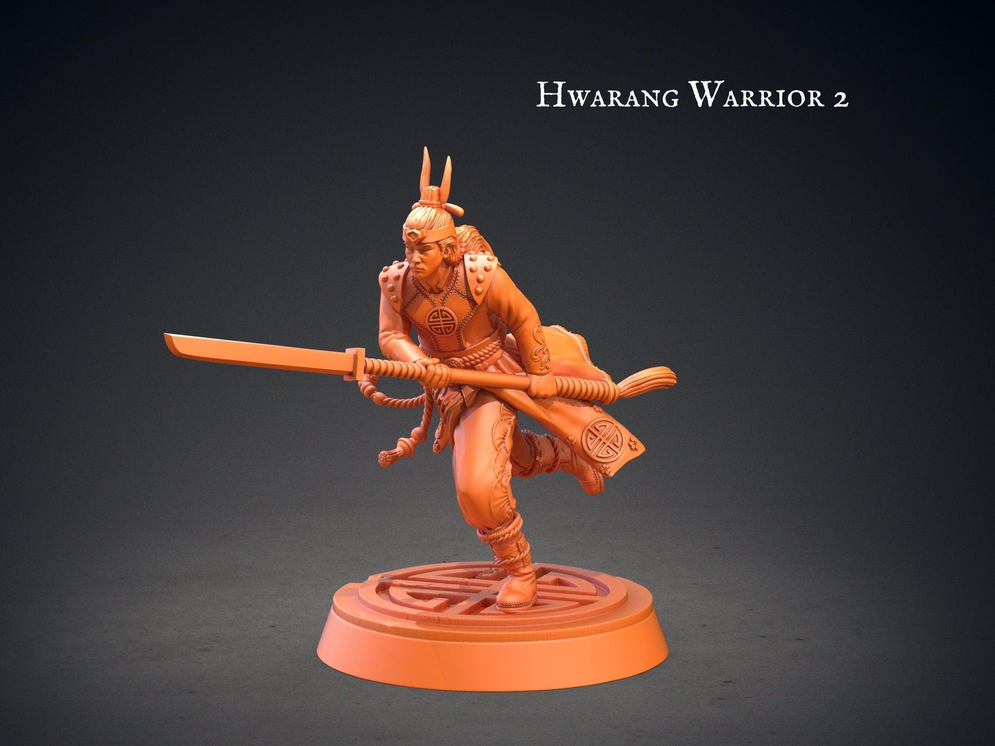 Hwarang Warrior Miniature | Figure with Long Swords for Dungeons and Dragons | 32mm Scale - Plague Miniatures