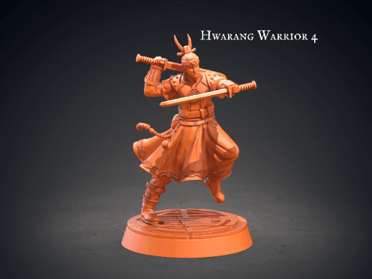 Hwarang Warrior Miniature | Figure with Long Swords for Dungeons and Dragons | 32mm Scale - Plague Miniatures