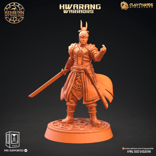 Hwarang Warrior Miniatures Set | 5 Dynamic Figures with Long Swords for Tabletop Wargaming | 32mm Scale - Plague Miniatures