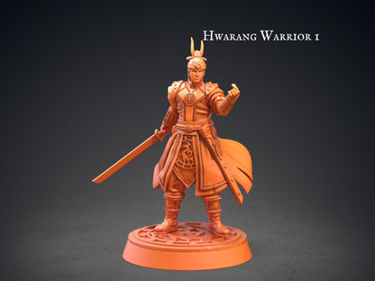 Hwarang Warrior Miniatures Set | 5 Dynamic Figures with Long Swords for Tabletop Wargaming | 32mm Scale - Plague Miniatures