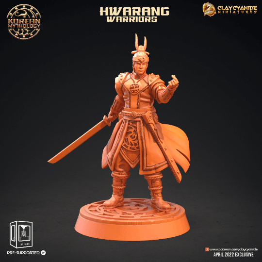 Hwarang Warrior Miniatures Set | 5 Dynamic Figures with Long Swords for Tabletop Wargaming | 32mm Scale - Plague Miniatures