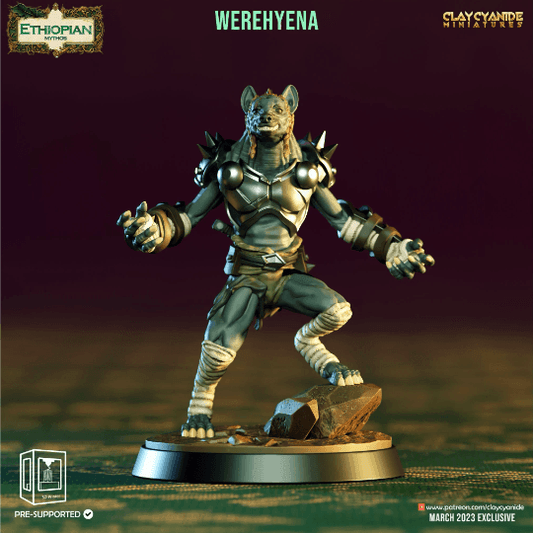 Hybrid Werehyena Miniature | Ethiopian Werewolf Figure | 32mm Scale - Plague Miniatures