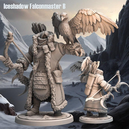 Iceshadow Falconmaster Miniature | DnD Ranger Falconer Figure | 32mm Scale - Plague Miniatures