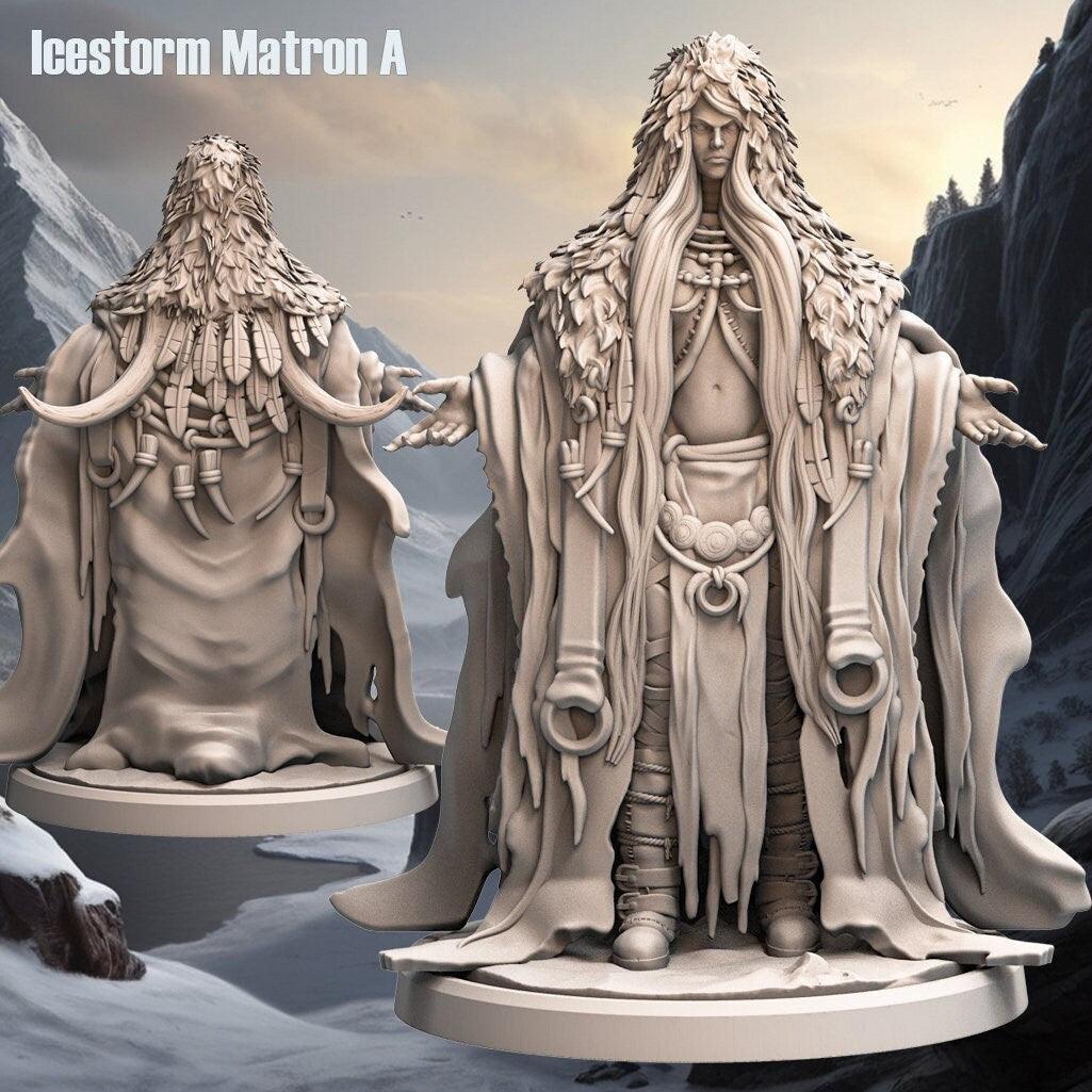 Icestorm Matron Miniature | Masked Tundra Female Figure | 32mm Scale - Plague Miniatures