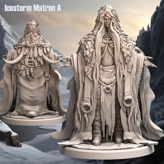 Icestorm Matron Miniature | Snowy Female Figure | 32mm Scale - Plague Miniatures