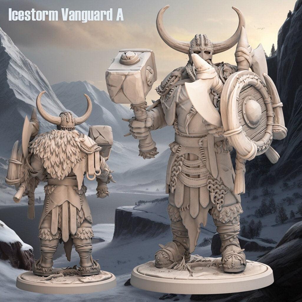 Icestorm Vanguard Miniature | D&D Snow Soldier Fighter | 32mm Scale - Plague Miniatures