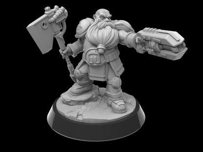 Trooper Hurgar, Mechanical Axe Dwarf Miniature | Assault Squad Member - Plague Miniatures