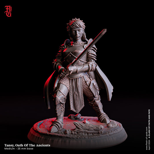 Tansy, Oath of the Ancients Halfling Paladin Miniature | Courageous Defender Figurine | 32mm Scale and 75mm Scale - Plague Miniatures