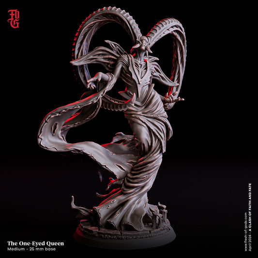 Elhara, the One-Eyed Queen Miniature: Demonic Female Figurine for TTRPGs | 32mm Scale or 75mm Scale - Plague Miniatures