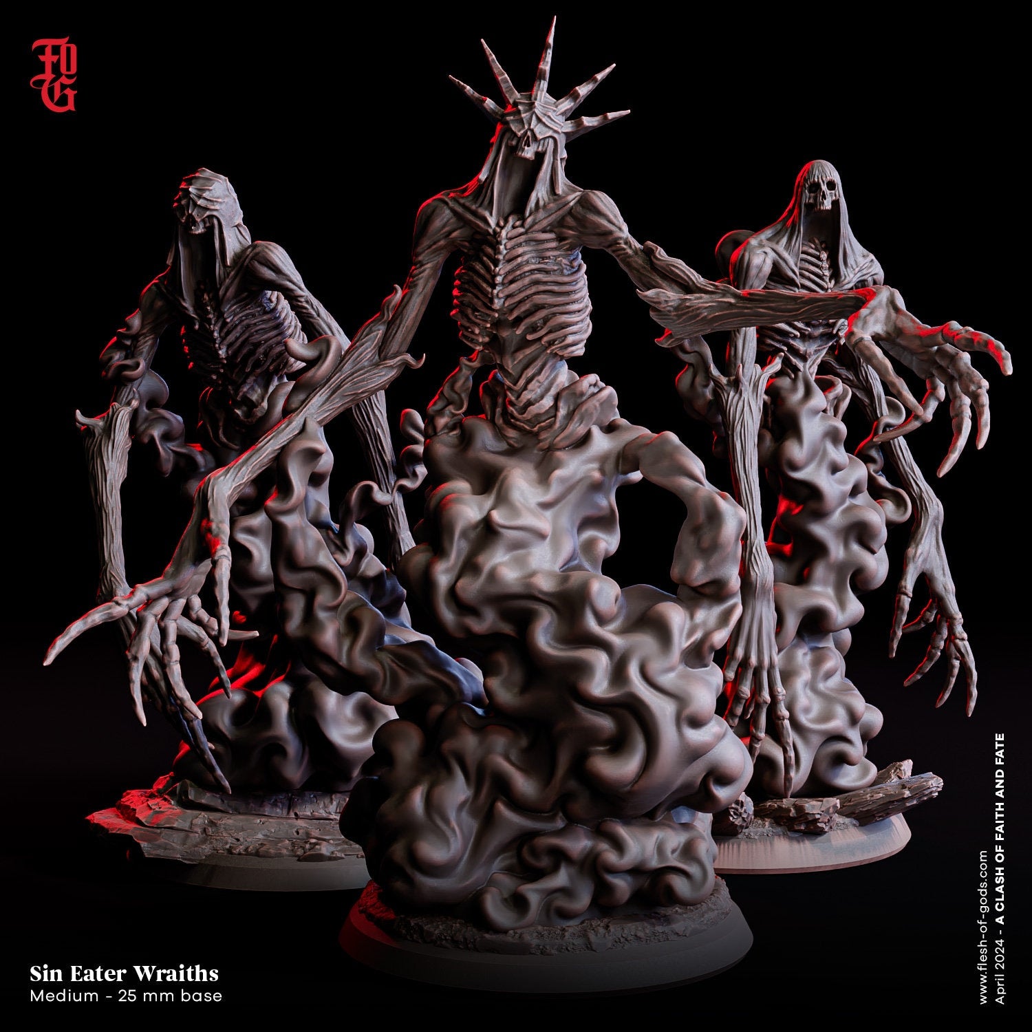 Sin Eater Miniatures Set | 3 Poses of Necromancer Wraith Undead Skeleton Monster Figurines | 32mm Scale - Plague Miniatures
