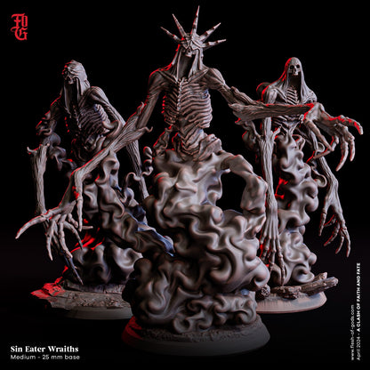 Undead Wraith Sin Eater Miniatures Set | 3 Poses of Necromancer Wraith Undead Skeleton Monster Figurines | 32mm Scale - Plague Miniatures
