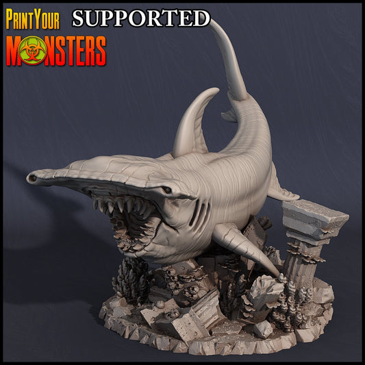 Hammerhead Shark Miniature | Underwater Beast Figure for Fantasy Wargaming | 50mm Base - Plague Miniatures