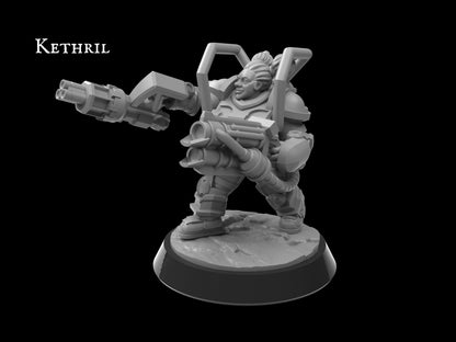 Specialist Kethril, Space Dwarf Artillery Miniature | Dual-Gun Heavy Assault Squad Member - Plague Miniatures