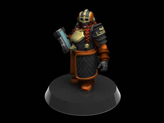 Greta, Armored Dwarf Strategist Miniature | Galactic Tactical Squad Member - Plague Miniatures