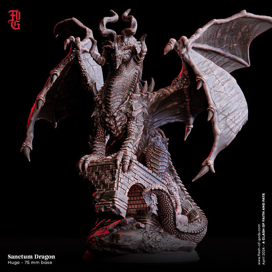 Sanctum Dragon Miniature | Massive Dragon Monster Figurine for DnD 5e | 75mm Base - Plague Miniatures