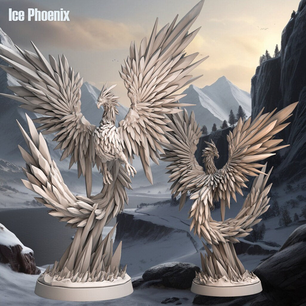 Ice Phoenix Miniature | Majestic Frost Bird for Tabletop Adventures | 32mm Scale - Plague Miniatures