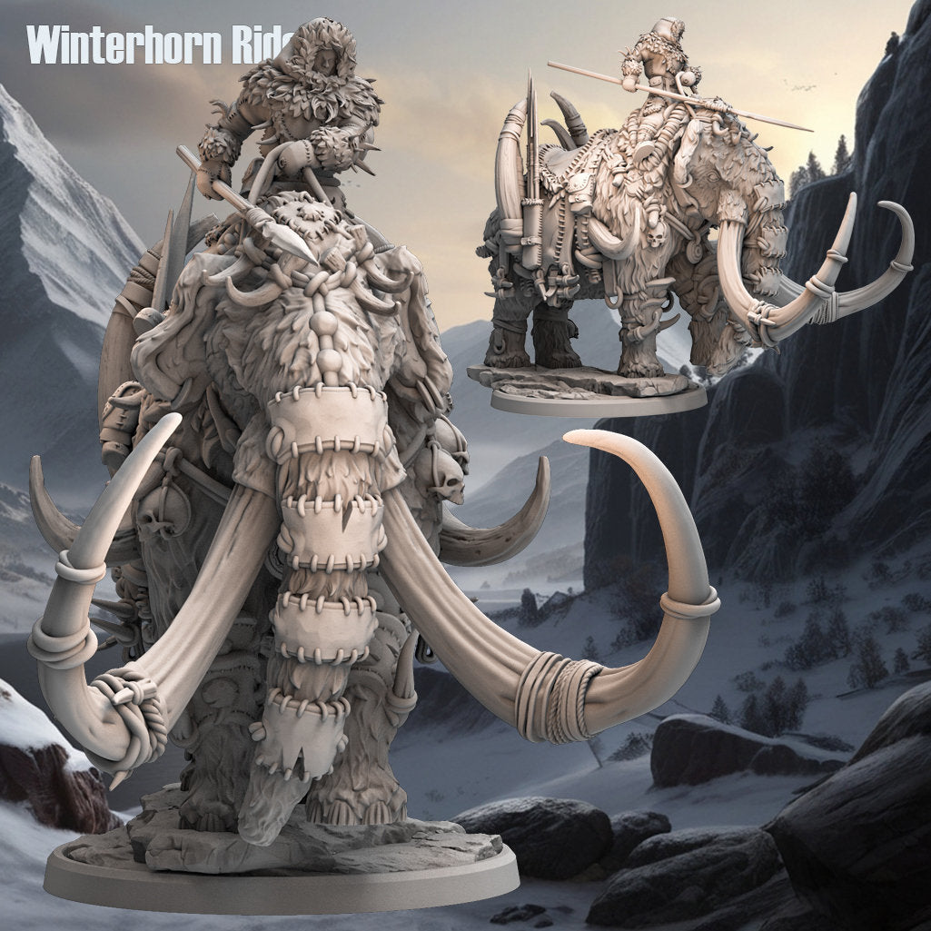 Mammoth Mount Winterhorn Rider Miniature | Epic Fantasy Beast | 32mm Scale - Plague Miniatures