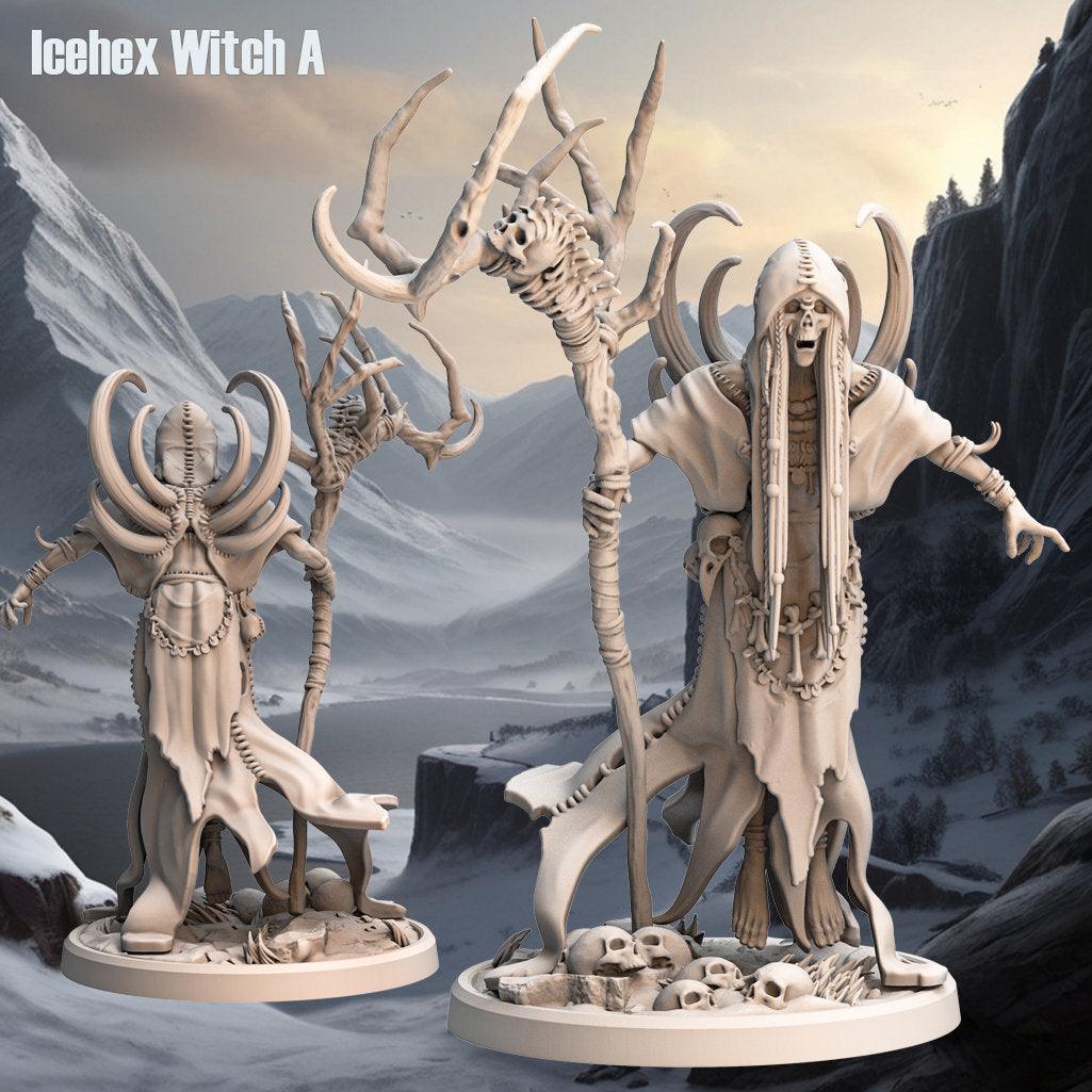 Icehex Witch Miniature | Frosty Undead Sorceress | 32mm Scale - Plague Miniatures