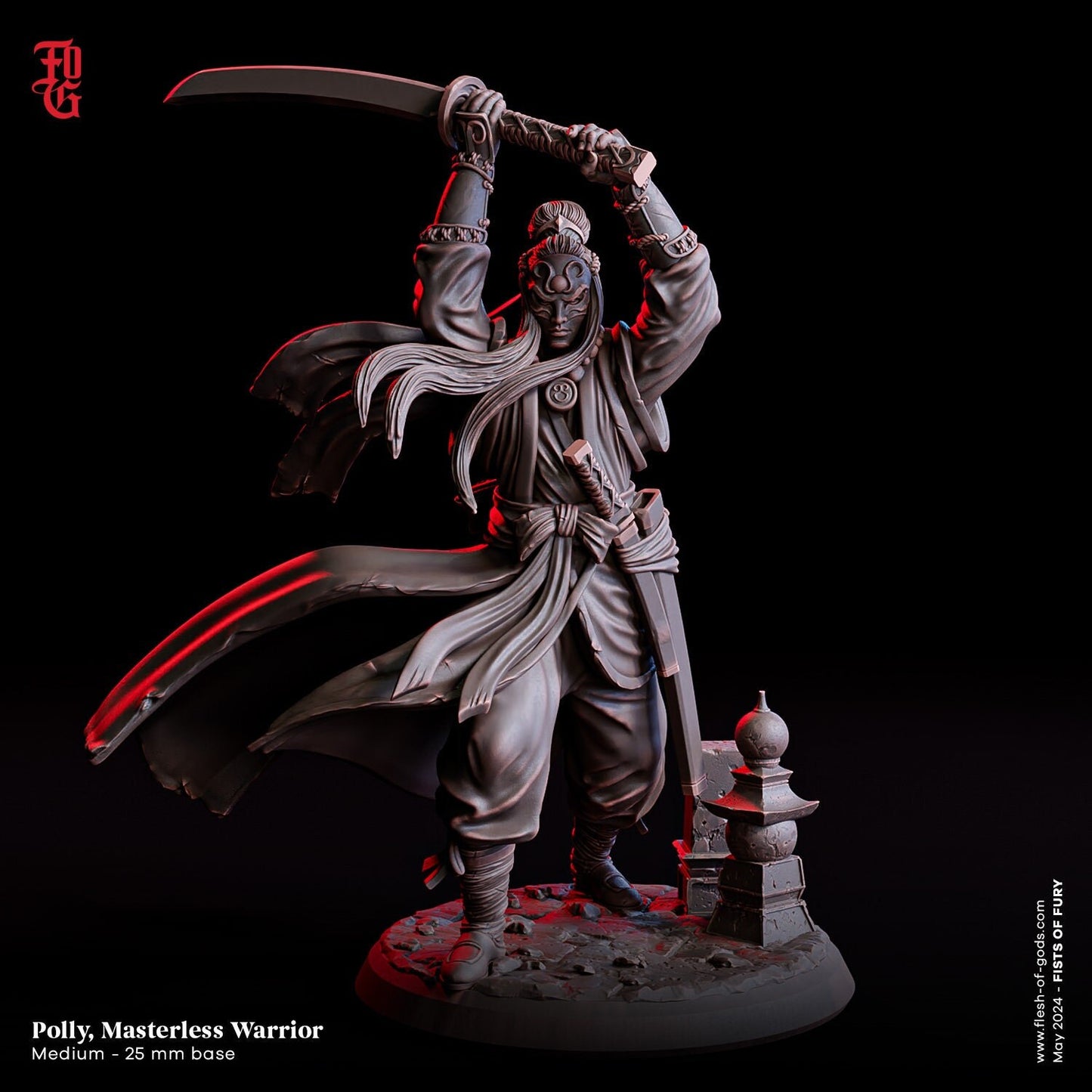 Polly, the Masterless Warrior Miniature | Female Samurai Fighter | 32mm Scale or 75mm Scale - Plague Miniatures