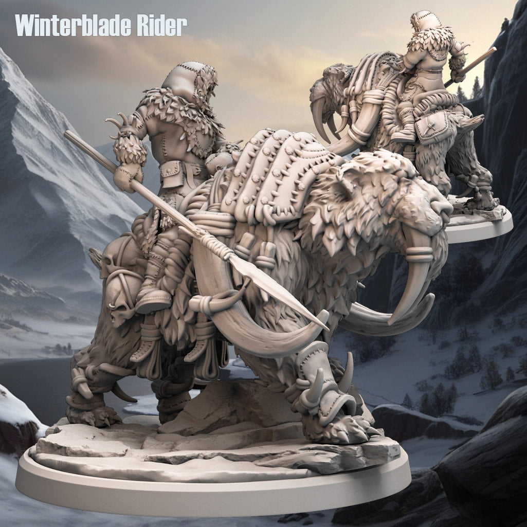 Winterblade Rider Miniature | Sabertooth Mount | 32mm Scale - Plague Miniatures