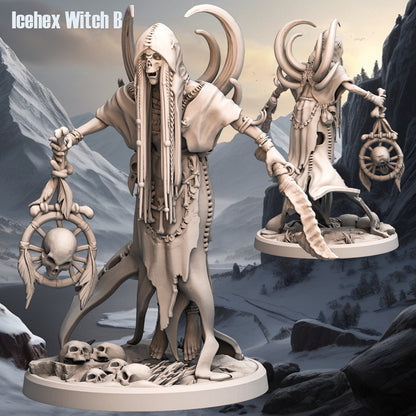 Icehex Witch Miniature | Frost Sorceress Figure | 32mm Scale - Plague Miniatures
