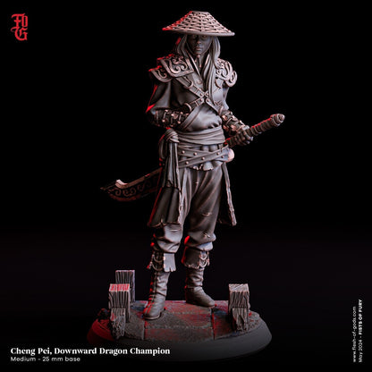 Cheng Pei, Downward Dragon Champion | Female Samurai Bust Statue - Plague Miniatures