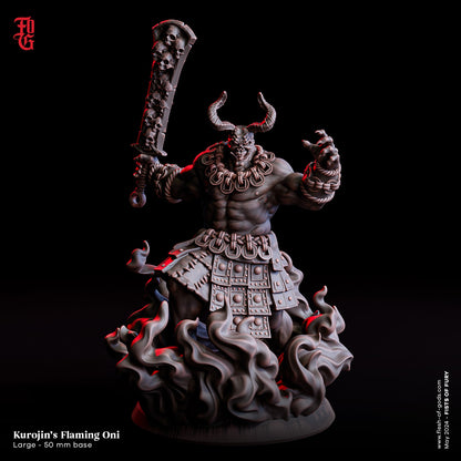 Flaming Oni Slave Miniature | Infernal Japanese Monster Figure | 50mm Base - Plague Miniatures