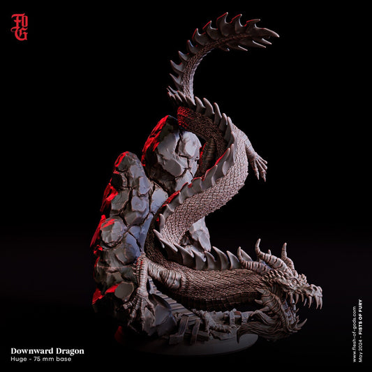 Downward Dragon Miniature Huge Dragon Monster Miniature Japanese Serpent | 75mm Base 32mm Scale | Dnd MIni Dungeons and Dragons DnD 5e class - Plague Miniatures