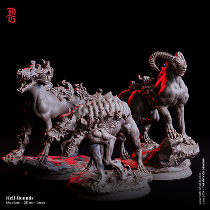 Hell Hound Monster Miniature Trio | Infernal Beast Set for D&D & Tabletop Games | 32mm Scale - Plague Miniatures