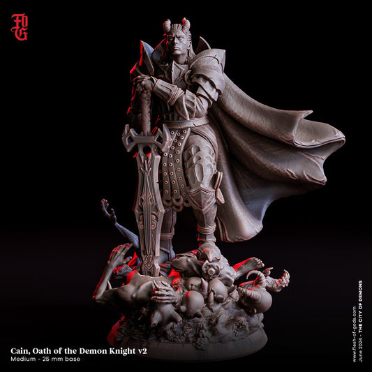 Cain, Oath of the Demon Knight Miniature | Dark Paladin Figure | 32mm Scale or 75mm Scale - Plague Miniatures