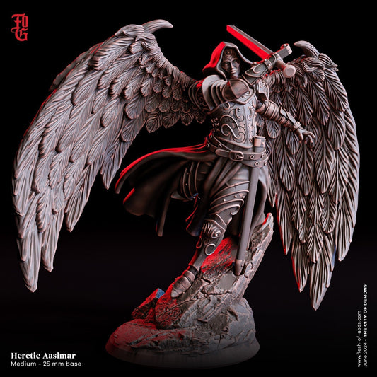 Heretic Aasimar Miniature | Fallen Angel Figure for D&D & RPGs | 32mm Scale or 75mm Scale - Plague Miniatures