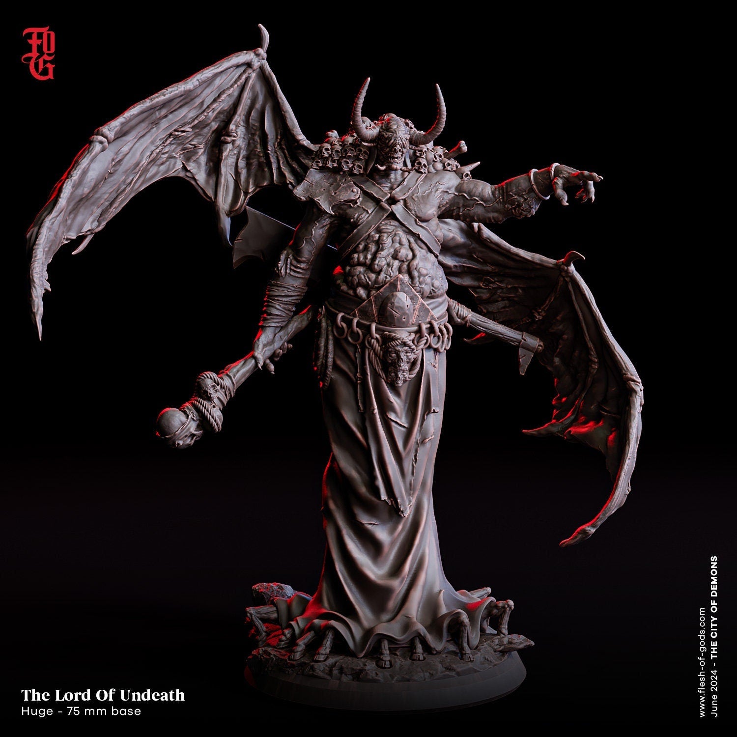Lord of Undeath Demonic Miniature | Malevolent Figure for Tabletop RPGs | 75mm Base - Plague Miniatures