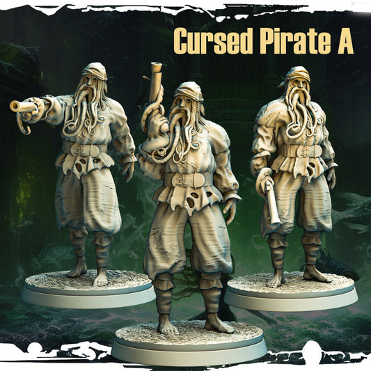 Cursed Pirate Miniature | Cthulhu-Inspired Undead Pirate with Pistol | 3 Poses | 32mm Scale - Plague Miniatures