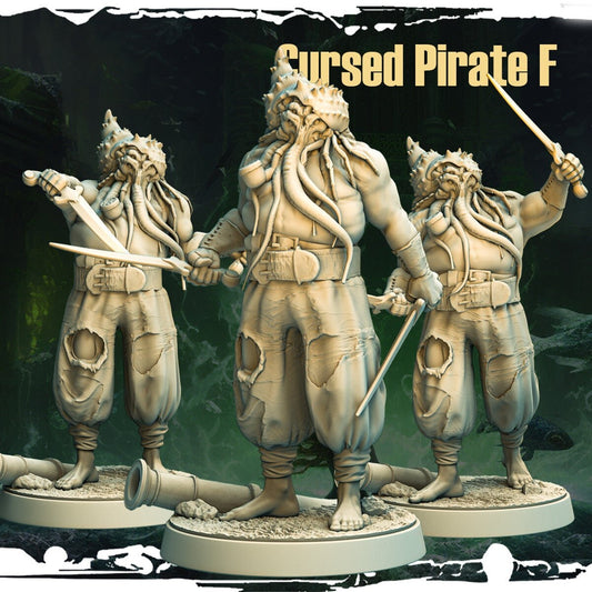 Mutant Cthulhu Pirate Undead Miniature | Monster Figure for Sea Campaigns | 3 poses | 32mm Scale - Plague Miniatures