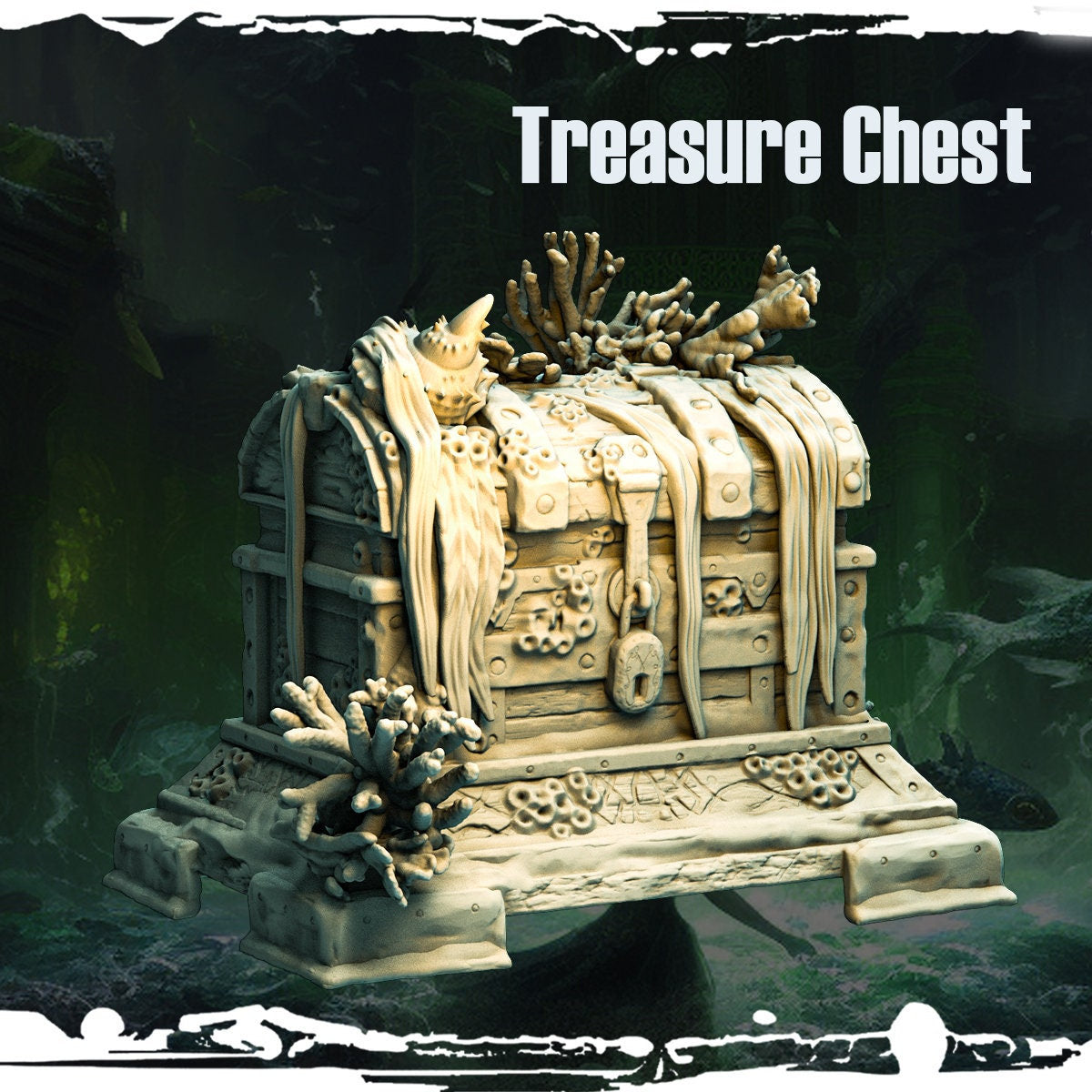 Treasure Chest Underwater Terrain Miniature | Loot Prop for Tabletop RPGs | 32mm Scale - Plague Miniatures