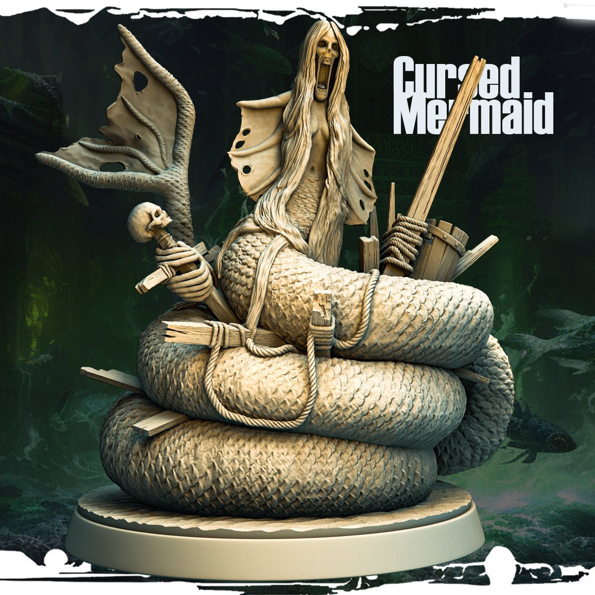 Cursed Mermaid Miniature | Sea Monster Merfolk for DnD | 32mm Scale - Plague Miniatures