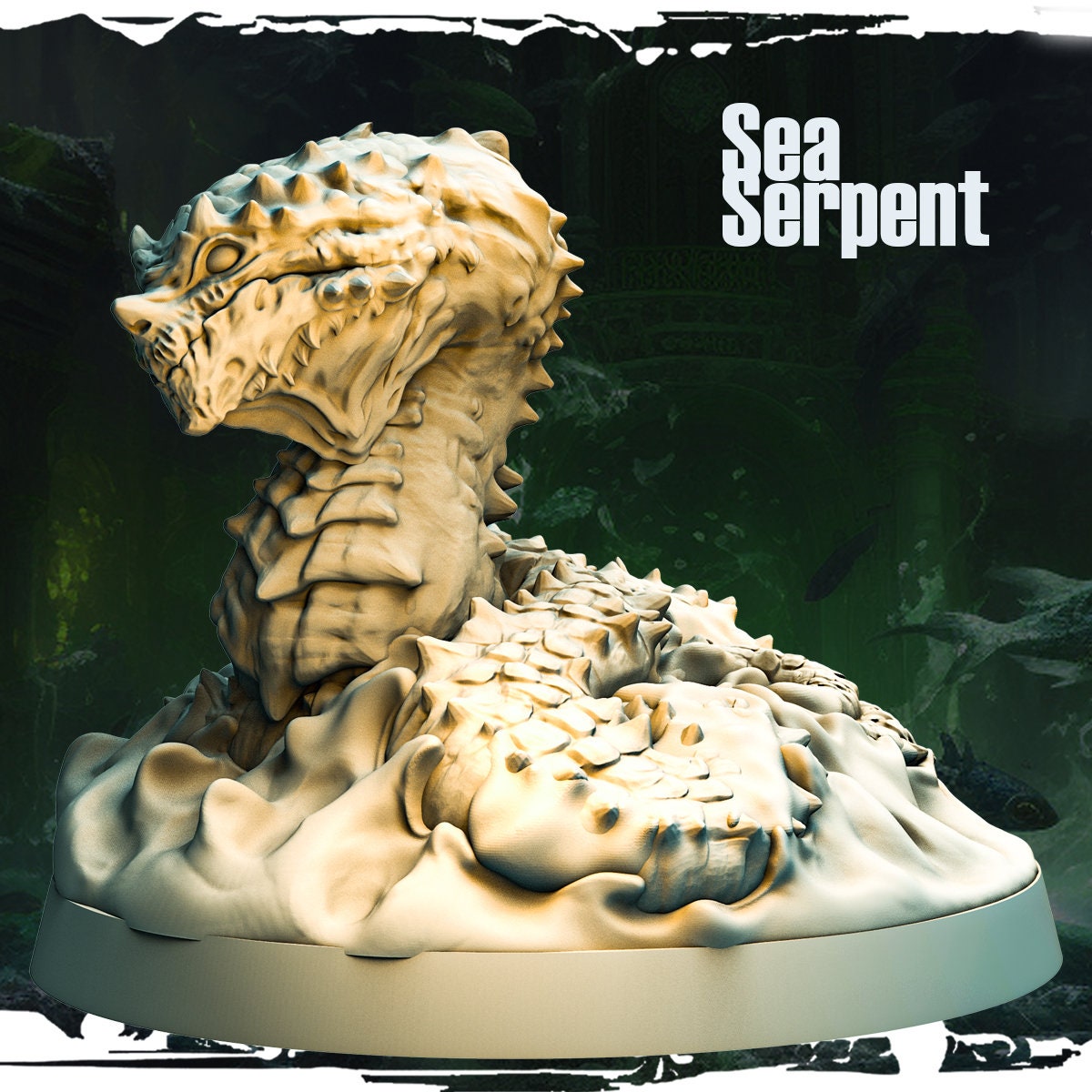 Sea Serpent Miniature | Underwater Snake Aberration | 50mm Base - Plague Miniatures