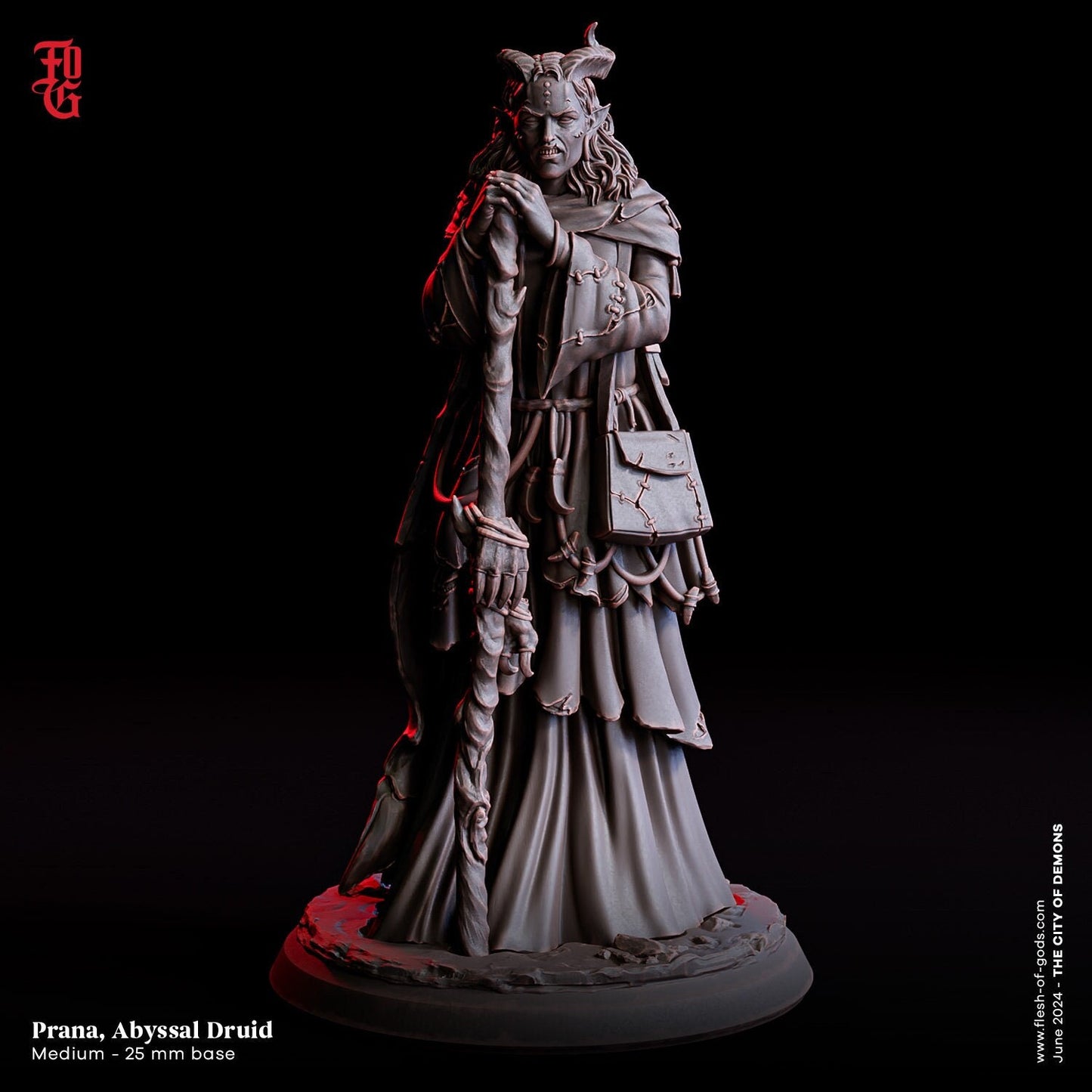 Prana, Abyssal Druid Miniature | Half-Demon Sorcerer | 32mm Scale or 75mm Scale - Plague Miniatures