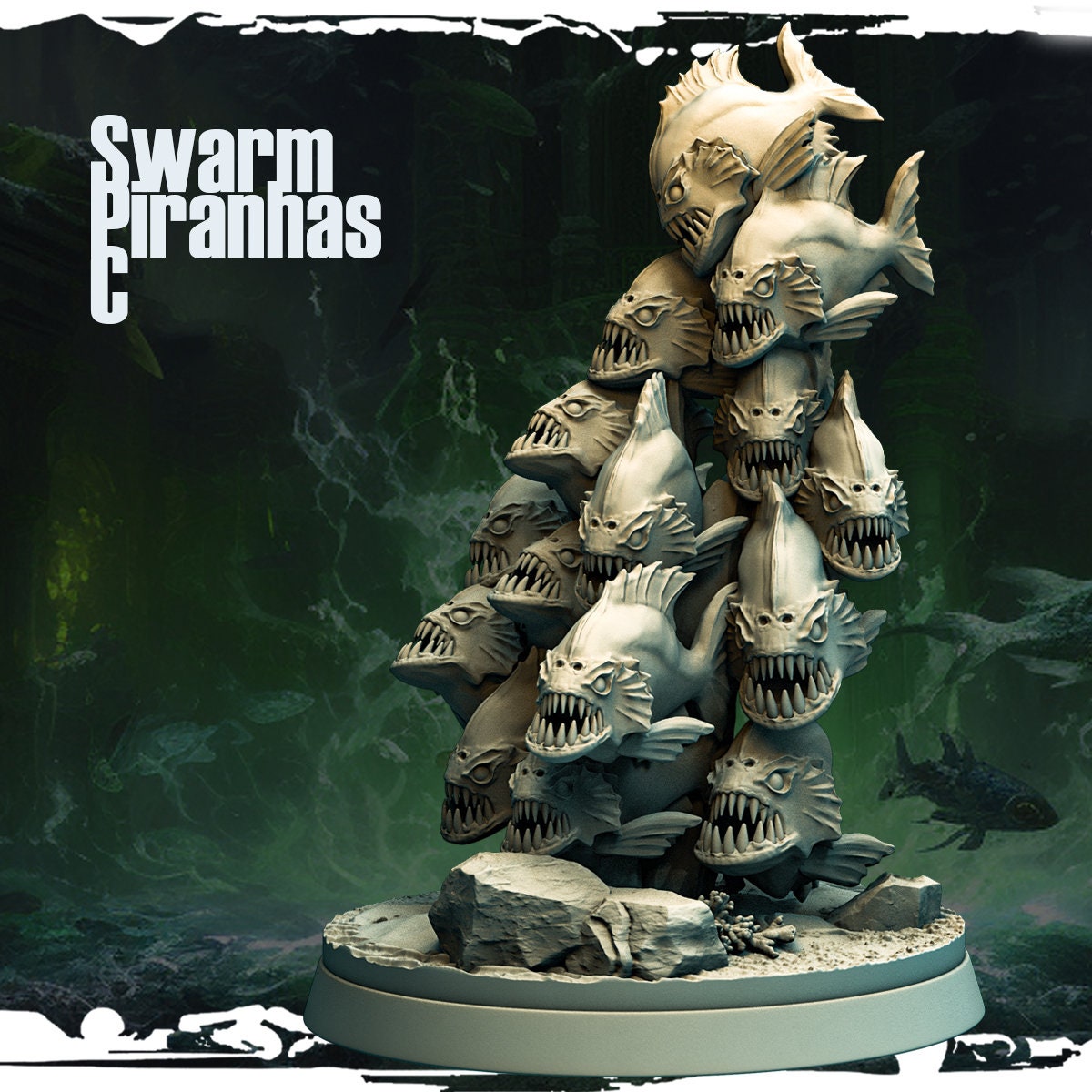 Swamp Piranhas Miniature | Underwater Monsters in 4 Displays | 32mm Scale - Plague Miniatures