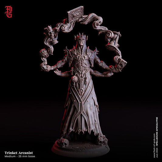 Trinket Arcanist Miniature | Ethereal Spellcaster Undead Wizard | 32mm Scale or 75mm Scale