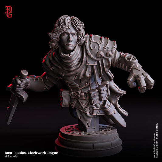 Ludos, Clockwork Rogue Bust | Resin Statue Human Thief Figurine