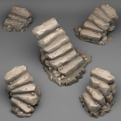 Natural Stone Stairs Miniatures | Dungeon Terrain Set for Tabletop Games | 28mm or 32mm Scale