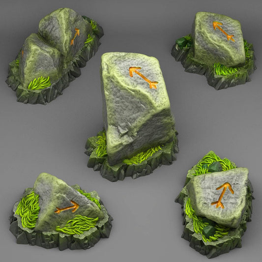 Oriented Traveler Stones Miniatures | Arrow Direction Terrain for RPGs | 28mm or 32mm Scale