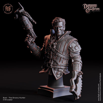 The Groovy Hunter Miniature | Chainsaw-Wielding Hero | 32mm Scale - Plague Miniatures