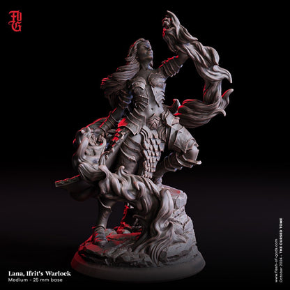 Lana, Ifrit's Warlock Miniature | Genasi Warlock Spellcaster | 32mm Scale or 75mm Scale