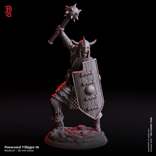 Possessed Villager Warrior Miniature | Undead Warrior Monster Figurine | 32mm Scale