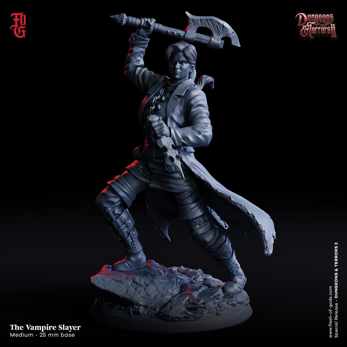 Female Vampire Slayer Miniature | Fearless Human Warrior and Hunter Figurine | 32mm Scale