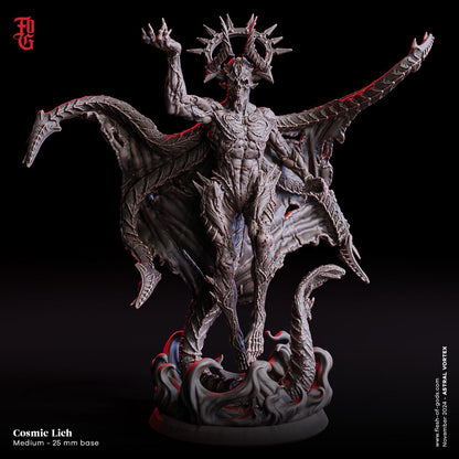 Cosmic Lich Wizard, Undead King Skeleton Miniature | Demonic Monster Miniature | 32mm Scale or 75mm Scale